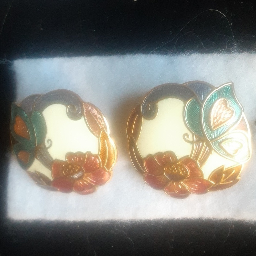Cloisonne Gold Tone Enamel Earrings